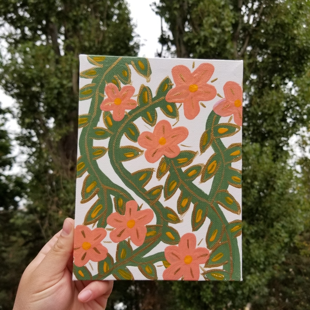 Salmonflower Sundays Acrylic Painting Flower garden abstract floral decor